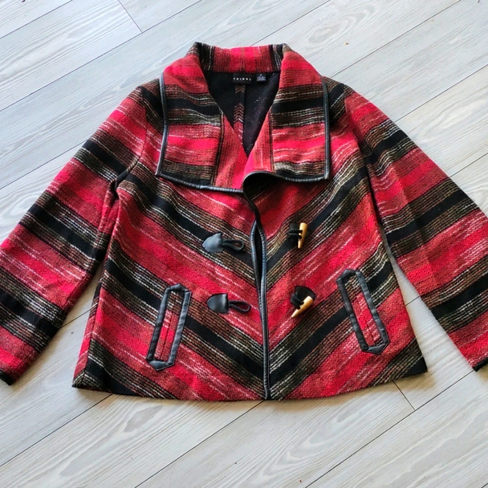 Tribal black and red Aztec jacket with bell sleeves size medium